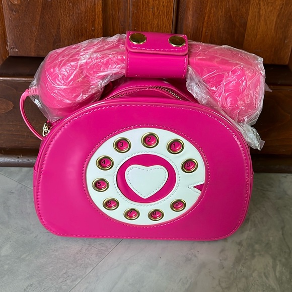 CALL ME old-fashioned Handset phone NWT works from your bag pink patent/white - Picture 1 of 11